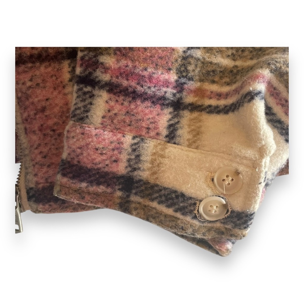 Avec Les Filles Plaid Zip Front Jacket Pink Cream Brown Shacket Women's Medium - Picture 3 of 6